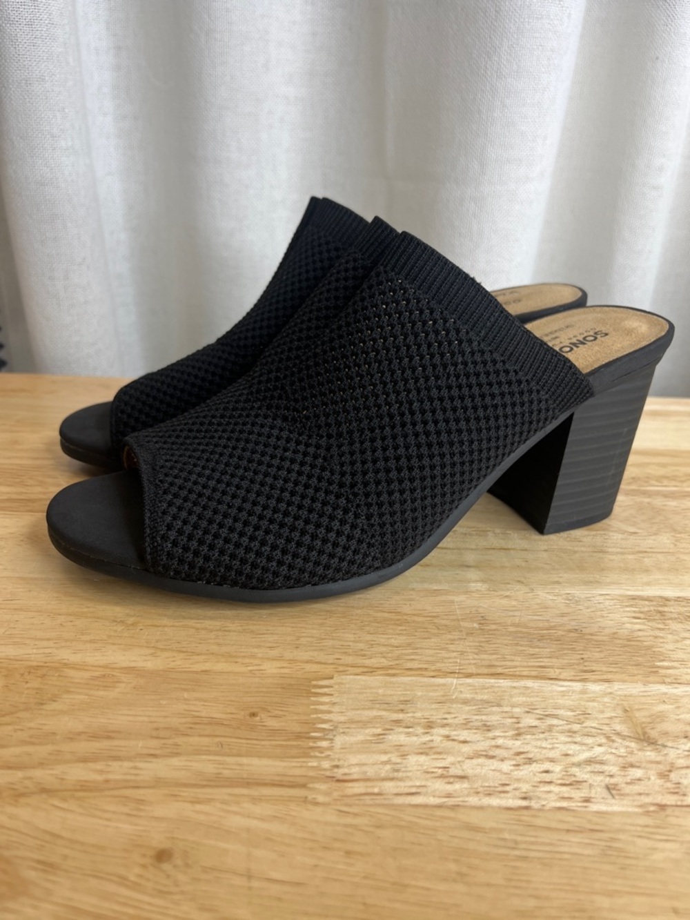 Mesh Peep-Toe Block Heel Mules - Black Sonoma size 7